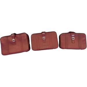 Set of 3 VTG New Vista Korean Travel Luggage Faux Leather Burgundy suitcases